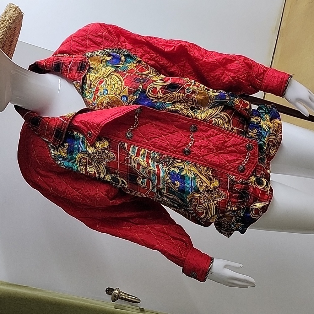 Clipper Bay Vintage Lightweight Retro Bomber Jacket Multi-Color Baroque Art